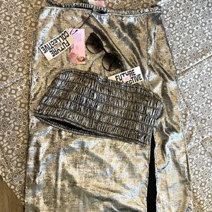 Future Collective Silver Crop Top and Skirt.